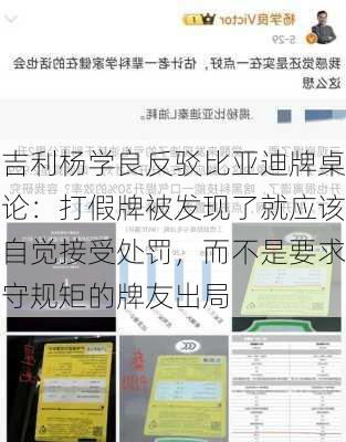 吉利杨学良反驳比亚迪牌桌论：打假牌被发现了就应该自觉接受处罚，而不是要求守规矩的牌友出局