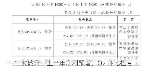 宁波韵升：上半年净利预增，Q2 环比扭亏