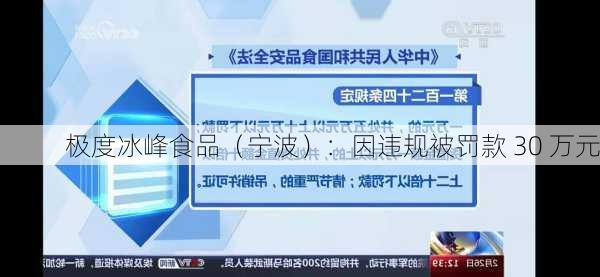 极度冰峰食品（宁波）：因违规被罚款 30 万元