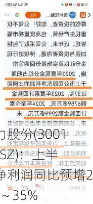 元力股份(300174.SZ)：上半年净利润同比预增25%～35%