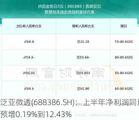 泛亚微透(688386.SH)：上半年净利润同比预增0.19%到12.43%