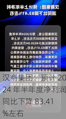 汉商集团：预计 2024 年半年度净利润同比下降 83.41%左右