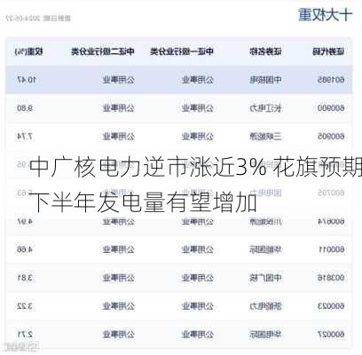 中广核电力逆市涨近3% 花旗预期下半年发电量有望增加