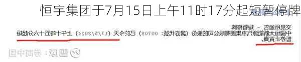 恒宇集团于7月15日上午11时17分起短暂停牌