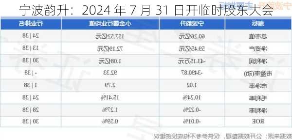 宁波韵升：2024 年 7 月 31 日开临时股东大会