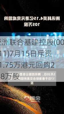 亚洲联合基建控股(00711)7月15日斥资11.75万港元回购25.8万股