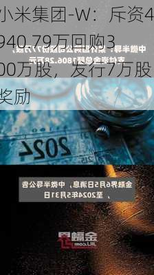 小米集团-W：斥资4940.79万回购300万股，发行7万股奖励