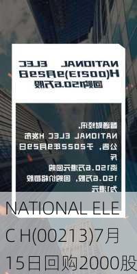 NATIONAL ELEC H(00213)7月15日回购2000股