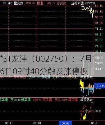 *ST龙津（002750）：7月16日09时40分触及涨停板