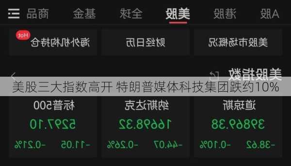 美股三大指数高开 特朗普媒体科技集团跌约10%