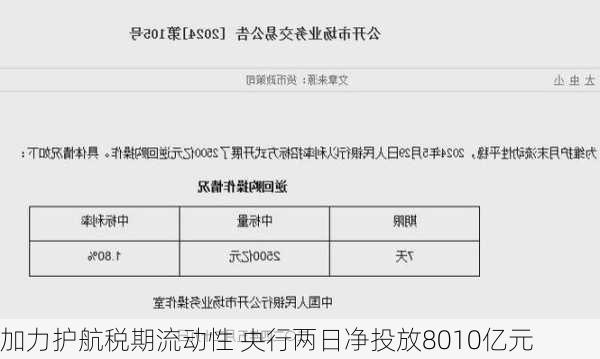 加力护航税期流动性 央行两日净投放8010亿元