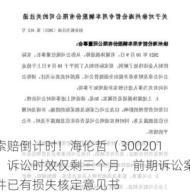 索赔倒计时！海伦哲（300201）诉讼时效仅剩三个月，前期诉讼案件已有损失核定意见书