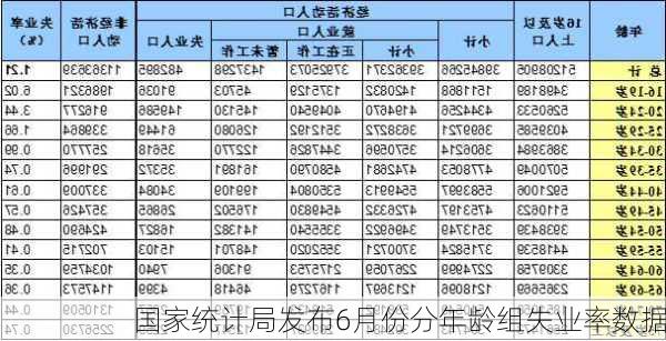 国家统计局发布6月份分年龄组失业率数据