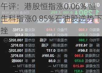 午评：港股恒指涨0.06% 恒生科指涨0.85%石油股逆势下挫