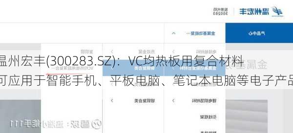 温州宏丰(300283.SZ)：VC均热板用复合材料可应用于智能手机、平板电脑、笔记本电脑等电子产品