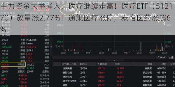 主力资金大举涌入，医疗继续走高！医疗ETF（512170）放量涨2.77%！通策医疗涨停，泰格医药涨超6%