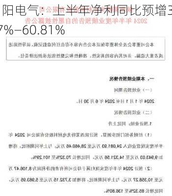 明阳电气：上半年净利同比预增36.07%―60.81%