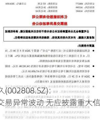 ST恒久(002808.SZ)：股票交易异常波动 无应披露重大信息