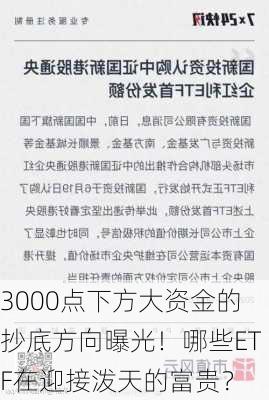 3000点下方大资金的抄底方向曝光！哪些ETF在迎接泼天的富贵？