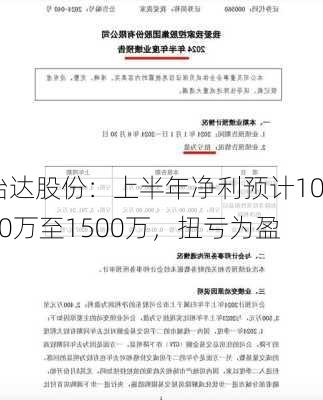 怡达股份：上半年净利预计1000万至1500万，扭亏为盈