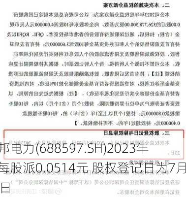 煜邦电力(688597.SH)2023年度每股派0.0514元 股权登记日为7月24日