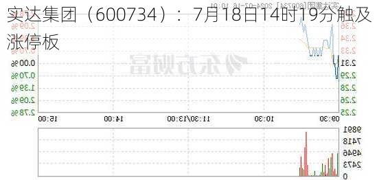 实达集团（600734）：7月18日14时19分触及涨停板