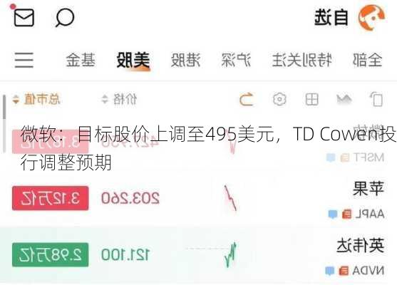 微软：目标股价上调至495美元，TD Cowen投行调整预期