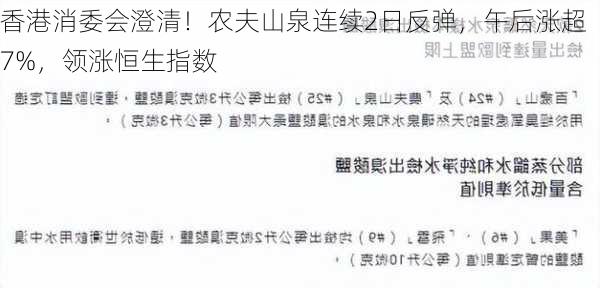 香港消委会澄清！农夫山泉连续2日反弹，午后涨超7%，领涨恒生指数