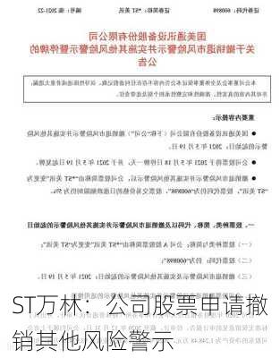 ST万林：公司股票申请撤销其他风险警示