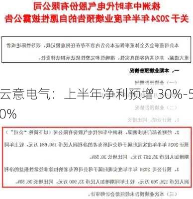 云意电气：上半年净利预增 30%-50%