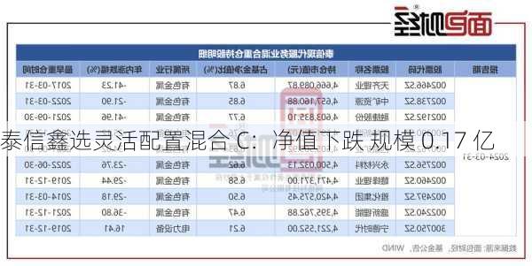 泰信鑫选灵活配置混合 C：净值下跌 规模 0.17 亿