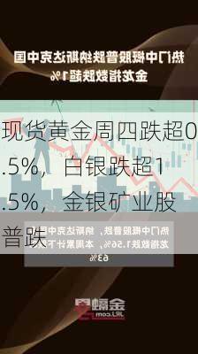 现货黄金周四跌超0.5%，白银跌超1.5%，金银矿业股普跌