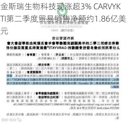 金斯瑞生物科技现涨超3% CARVYKTI第二季度贸易销售净额约1.86亿美元