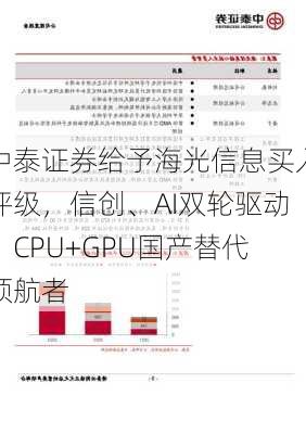 中泰证券给予海光信息买入评级，信创、AI双轮驱动，CPU+GPU国产替代领航者