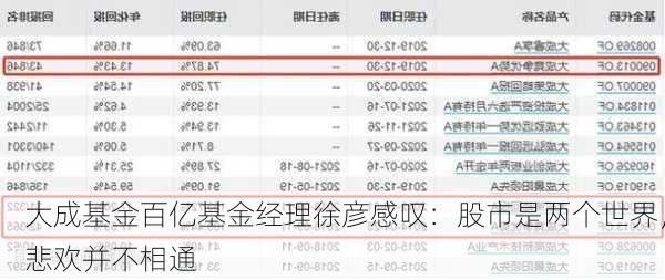 大成基金百亿基金经理徐彦感叹：股市是两个世界，悲欢并不相通