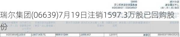 瑞尔集团(06639)7月19日注销1597.3万股已回购股份