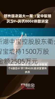 新湖中宝控股股东衢州智宝增持1500万股 金额2505万元