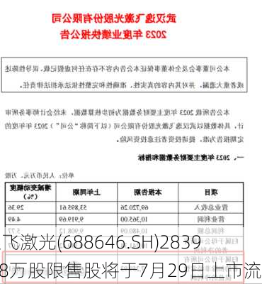 逸飞激光(688646.SH)2839.08万股限售股将于7月29日上市流通