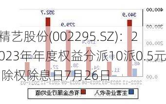 精艺股份(002295.SZ)：2023年年度权益分派10派0.5元 除权除息日7月26日