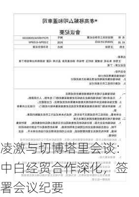 凌激与切博塔里会谈：中白经贸合作深化，签署会议纪要