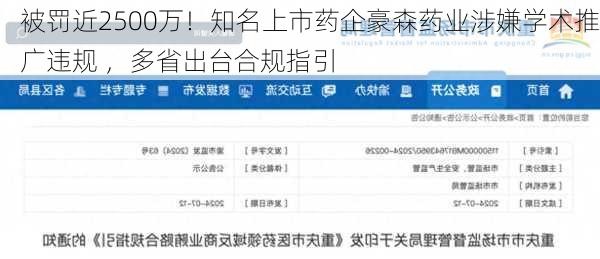 被罚近2500万！知名上市药企豪森药业涉嫌学术推广违规 ，多省出台合规指引