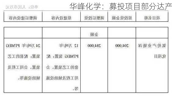 华峰化学：募投项目部分达产