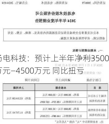 扬电科技：预计上半年净利3500万元―4500万元 同比扭亏