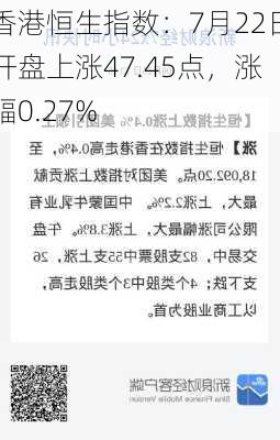 香港恒生指数：7月22日开盘上涨47.45点，涨幅0.27%