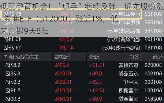 低估低配孕育机会！“旗手”继续反弹，锦龙股份涨停！  券商ETF（512000）涨近1%，低点以来喜提9天8阳