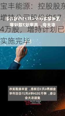 宝丰能源：控股股东增持公司股份约574万股，增持计划已实施完毕