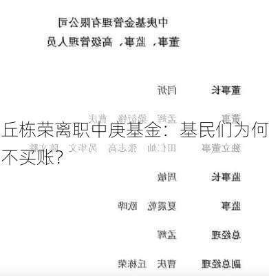 丘栋荣离职中庚基金：基民们为何不买账？