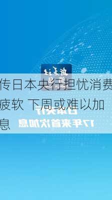 传日本央行担忧消费疲软 下周或难以加息