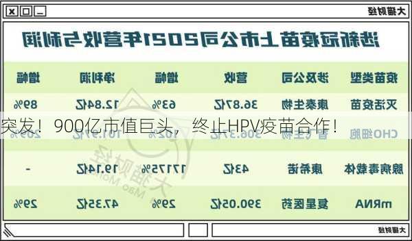 突发！900亿市值巨头，终止HPV疫苗合作！