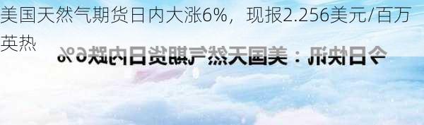 美国天然气期货日内大涨6%，现报2.256美元/百万英热